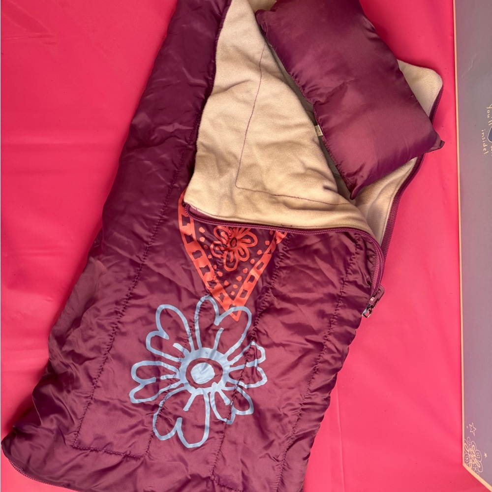 American Girl Truly Me Magenta Flower Heart Full Zipper Sleeping Bag Pillow Set